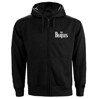 Beatles Men’s Drop T Logo (Back Print) Zippered Hooded Sweatshirt X-Large Black - Les Beatles, Paul McCartney, John Lennon, RIngo Starr, George Harrison