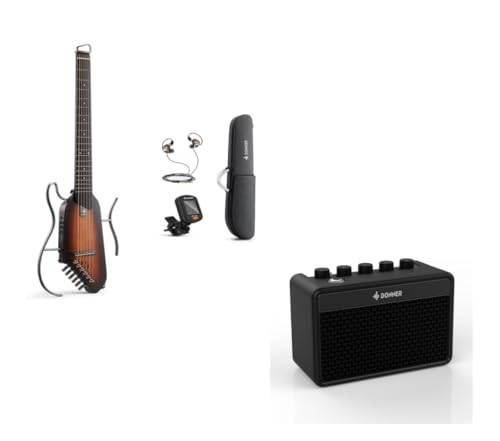 Donner HUSH I Portable Travel Electric Acoustic Guitar and Donner Mini Electric Guitar Amp 3W