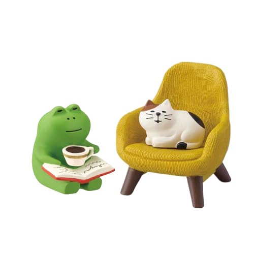 JLEivvi Miniature Frog Desk Decor Statue and Sculpture - Cat Figurines for Cute Desk Accessories