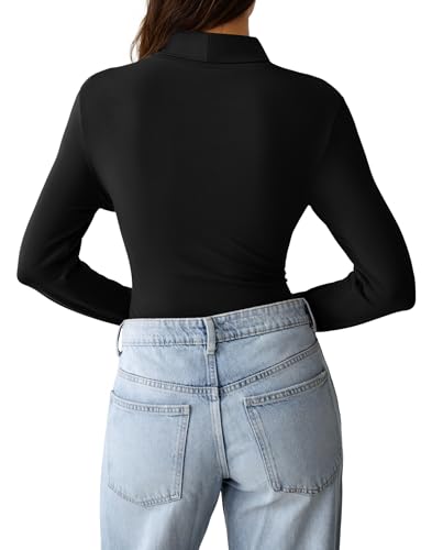 GKBK Womens Long Sleeve Shirts Mock Turtleneck Turtle Neck Fall Fashion Basic Thermal Underwear Layer Tops Tight Slim Fit Cute Ribbed T-Shirts Winter Pullover Clothes 2025 Black M — view 3