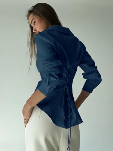 Image of OOMPH! Women Solid Cotton Shirt with Back Tie-Up Detail | Corset Style | Cinched Waist Shirt | Cotton Formal Shirt