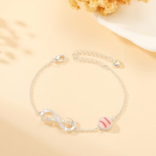 Image of Softball /Volleyball /Soccer /Basketball Bracelet for Girls Teen Women,14K Gold Plated Infinity Charm Link Bracelet Sports Accessories Jewelry Gifts for Lovers Players Team Coach