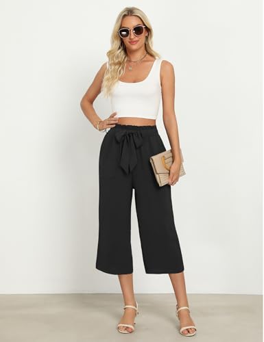 Women's Capri Pants High Waist Wide Leg Casual Home Adjustable Lace-up Trousers Business Fashion Ladies Work Pants4