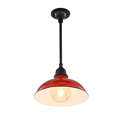 Image of JONATHAN Y Jasper 1-Light Farmhouse 12.25 inch Metal Pendant, Red /Black | Indoor Outdoor Use, Rustic Vintage Dome Shade, Adjustable Height, Kitchen Island Porch Entryway, LED Bulb Included