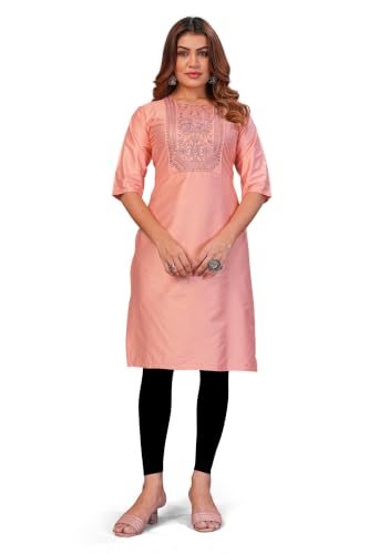 Image of Women's Chanderi Cotton Embriodired Kurtis
