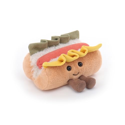 Apricot Lamb Köstlicher Hot Dog Essen Plüschtiere für Kinder, weiche niedliche Kuscheltier für Baby Mädchen und Jungen, Flauschige Köstlicher Hot Dog Braun 12cm