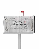 Kitchen Fork Spoon Magnetic Mailbox Covers Standard Size Cooking Tools Red Heart Wood Grain Outdoor Mail Box Cover 21x18 Inch Mailbox Wrap Polyester Post Letter Box Cover for Garden Home Decoration