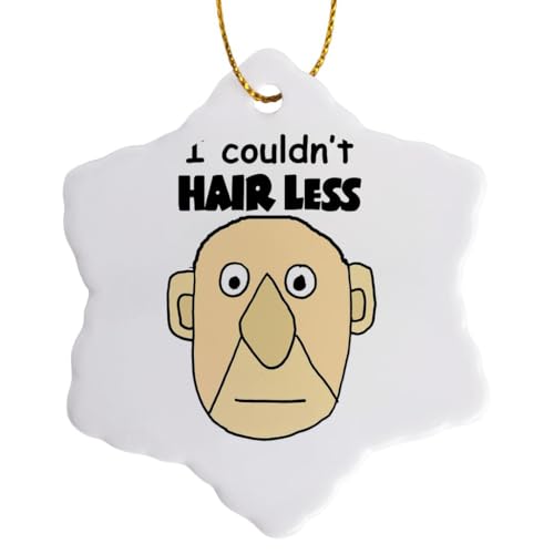 3dRose Snowflake Ornament - Funny Cute Bald Man Saying I Couldnt Hair Less Pun Cartoon - 3-inches (ORN_338241_1)