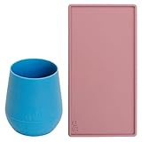 ezpz Tiny Cup (Blue) + Tiny Placemat (Blush) - baby essentials, cup and mat