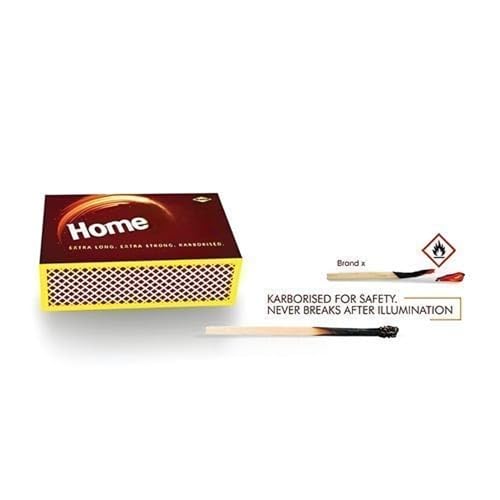 Image of HomeLights Small Match Box (Pack of 2 X 5 Matchboxes) Karborised 40-45 Match Sticks for Kitchen, Pooja & Craft | Extra Long, Extra Strong Matchsticks