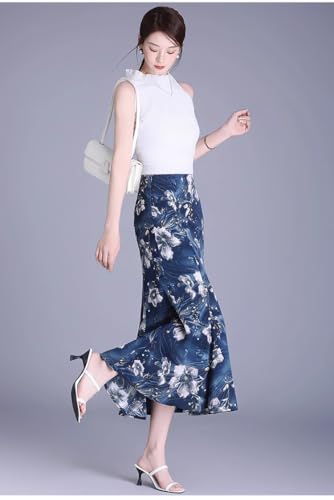 Women's Skirt Spring Retro High Waist Print Slit Mid-Length Skirts for Women3