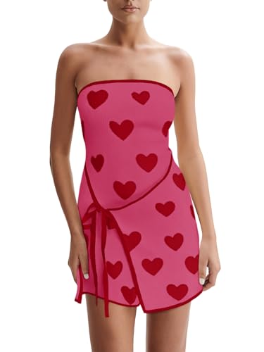 Image of Wenrine Womens Sexy Tube Top Dress Strapless Self Tie Wrap Asymmetrical Hem Knit Summer Party Mini Dresses