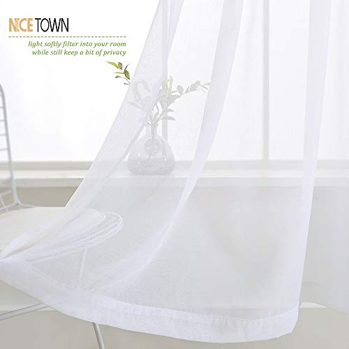NICETOWN Sheer Curtain Panels for Dining Room, Semi Voile Drapes Faux Linen Sheer Curtains for Patio Glass Door, 55 inches Wide x 72 inches Long, White, 2 Panels by NICETOWN - Used condition - Image 5