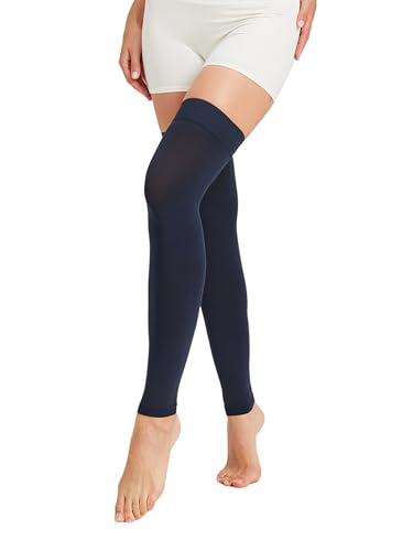 Image of NURCOM 15-20 mmHg Compression Stockings for Women & Men, Footless Thigh High Compression Sleeves with Dot Silicone Band, Graduated Support Pressure Stockings-Ideal for Athletic, Medical, Travel Use