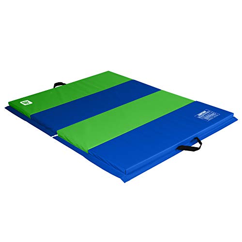 We Sell Mats 4 ft x 6 ft x 2 in Personal Fitness & Exercise Mat, Lightweight and Folds for Carrying, Lime Green/Blue