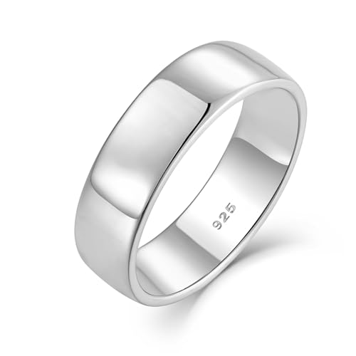 STARCHENIE Solid 925 Sterling Silver Ring for Men & Women 6mm High Polish Wedding Band Size 7-12