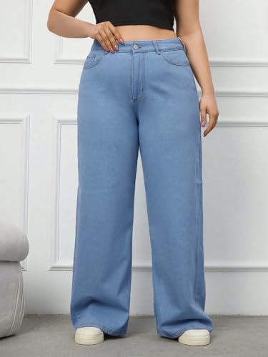 Image of KOTTY Women's Plus Size Straight Fit Denim Jeans with Comfortable Waist and Denim Fabric