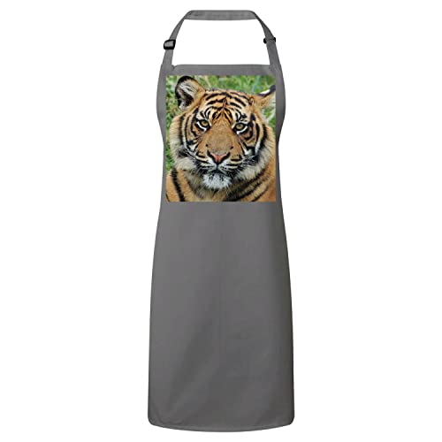 Tablier tigre gris premium en coton lourd pour cuisiner avec élégance