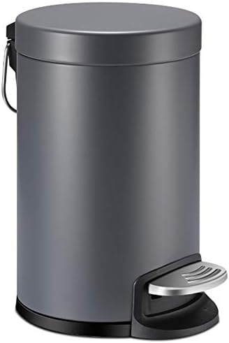 0.8 Gallon/3 Liter Mini Trash Can with Lid Soft Close, Removable Inner Waste Basket, Round Small Garbage Can, Step Trash Bin for Bathroom Bedroom Office Dorm Room, Durable Pedal, Gray