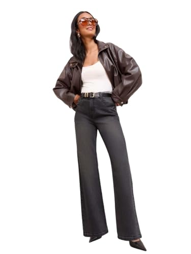 Image of KOTTY Women's High Rise Wide Leg Jeans|Cotton Blend Straight Fit Denim|Trendy Comfortable Casual Wear