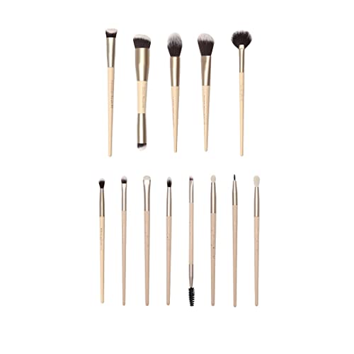 Milagro Beauty 13pcs Arty Eyes & Face Makeup Brush Collection Wooden Handle Aluminium Ferrule Vegan Fiber Bristles Professional Concealing Foundation Blending Lip Brushes Kit with Holder
