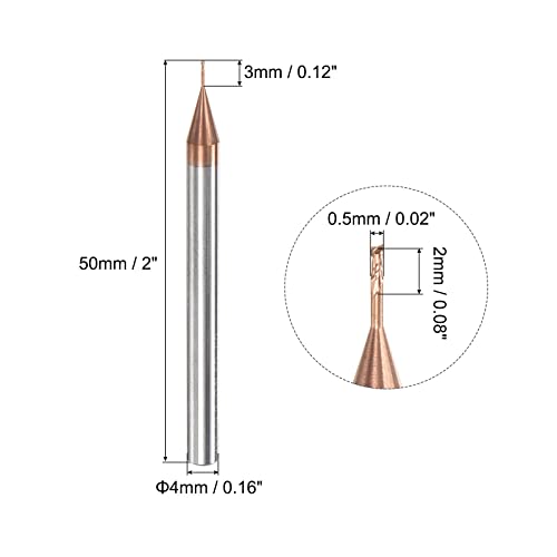 Image of uxcell Square Nose End Mill, 0.5mm Solid Carbide AlTiSin Coated Long Reach CNC Router Bits 2 Flutes Milling Cutter with Extended Neck, 3mm Cutting Length 4mm Shank