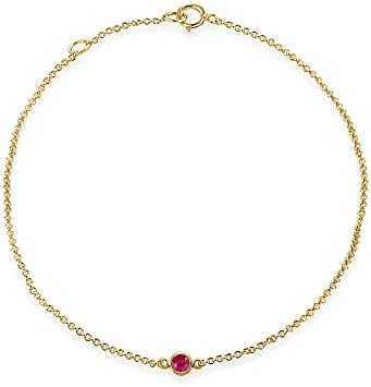 Red Ruby Solitaire Bracelet For Women 14K Yellow Gold Finish Bezel Red Ruby Chain Bracelet, Ladies Single Stone Bracelet