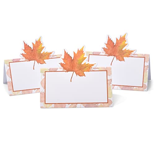 Gift Boutique 100 Pack Thanksgiving Fall Maple Leaf Tent Cards 2\" x 3.5\" Folded Paper Name Place Cards for Dinner Wedding Table Party Decorations