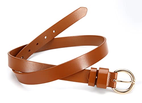 Brown Leather Belts For Women, Cr Ladies Womens Belts For Jeans Pants Dress, 1" Width Tan Belt With Gold Buckle #TOP4