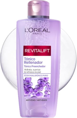 L'Oréal Paris Revitalif Filler Tónico Rellenador Potenciado con Ácido Hialurónico. Piel hidratada y fresca al instante. Rellena las arrugas y devuelve el volumen al rostro, 200 ml.