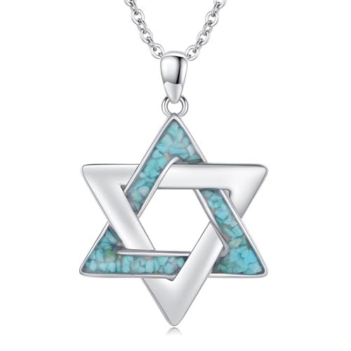 Star of David Necklace 925 Sterling Silver Chai Cross Hexagonal Star Turquoise Necklace Jewish Jewelry Gifts for Women Men