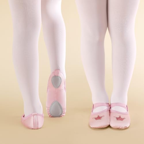 Comfyouth Chaussures de ballet pour fille - En satin - Avec couronne brillante - Semelle divisée - Chaussures de danse - Pour enfants - Pas de cravate, Rose, 24 EU – vue 2