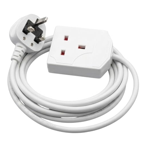 Extension Lead 1 Way Gang 2 Meter Single Socket Mains Power Extension Cord 13A Fused Strip 3Pin UK Plug Power Cable Ideal For Multiple Appliances Of Home & Office (White)