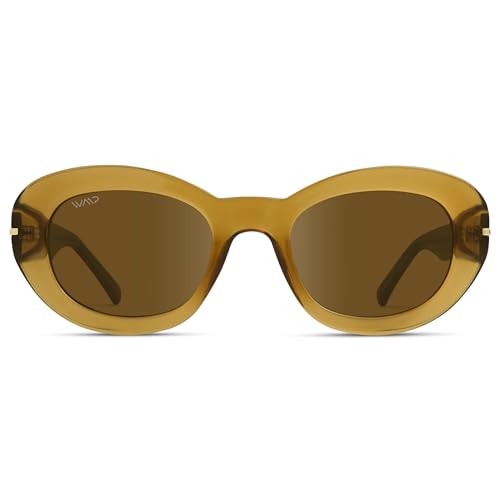 WMP Eyewear - Women’s Retro Oval Sunglasses, Bold Thick Rim Vintage Design, Statement Shades with Gloss Finish, UV Protection2