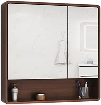 Walnut Double Door Bathroom Cabinet with Mirror, Wall-Mounted Over-The-Toilet Storage, Recessed or Surface Mount, 70x14x80cm, Modern Wooden Organizer