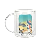 Fabulous Mug Verre Double Paroi - Toulon Plage Soleil Ville France Eté - Tasse a Cafe et The Isotherme 330ml Effet Suspendu Anti-Brulure Imprime en France