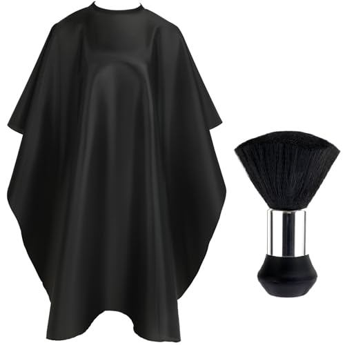 FEBSNOW Hair Cutting Cape Kit,Professional Barber Cape with Neck Duster Brush for Adults Waterproof Hairdressing Salon Cape with Adjustable Closure Snap Salon Barber Supplies