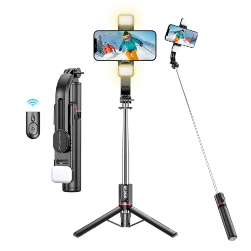 H'MASTON Tripe para Celular Pau de Selfie com Iluminação Bastao d...