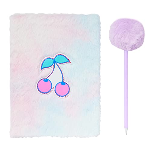 C.R. Gibson TJWP-24581 Cherries Faux Fur Pen and Journal Notebook for Girls and Teens, 6" W x 8.25" L with 200 Pages, Multicolor