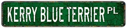 Kelly Blue Terrier Tin Sign Metal Tin Sign Board Driveway Road Street Novelty Plaque Wall Hanging Bar Patio Garden Decor Sign 16x6 Inch