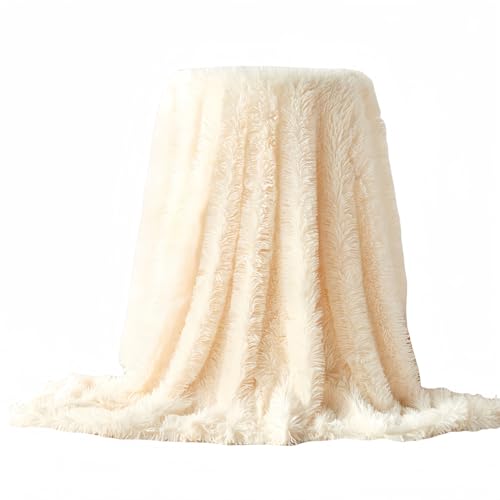 haoyunjianjiak 毛布 ブランケット ひざ掛け シングル 毛足の長いシャギー もうふ ソファカ 冷房対策 洗える ふわふわ 暖かい 吸湿発熱 柔らかい 静電気防止 洗濯機で洗 (オフホワイト,130*160CM)