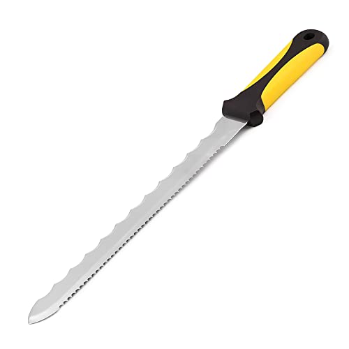 MIVOS Couteau Isolant Professionnel avec Double Lame Tranchante en Acier Inoxydable 280 mm - Couteau de Laine Minérale avec Lame Dentelée de 28 cm et Poignée Bi-Matière