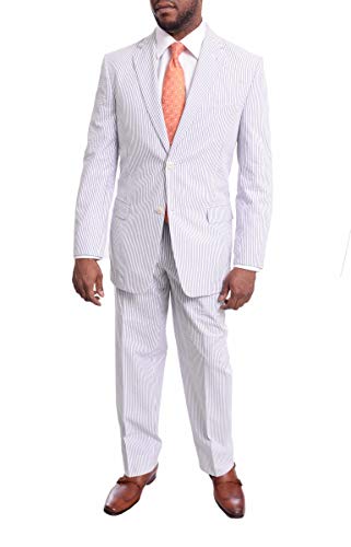 Kroon Classic Fit Blue Striped Cotton Suit-40-Regular-40R 35X30