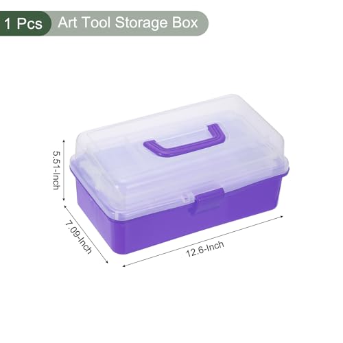 Image of YOKIVE Art Supply Storage Organizer, Art Tool Storage Box 3-Tray Craft Box Art Supplies Organizer with Handle Buckle for Brushes Paints Stamps, Trans Purple