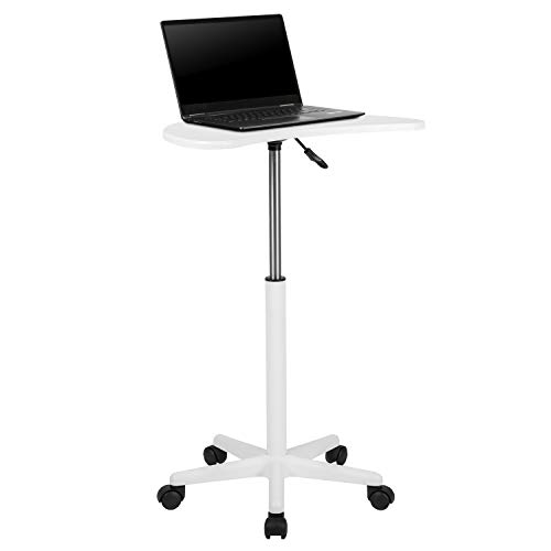 Emma + Oliver White Sit To Stand Mobile Laptop Computer Desk - Portable Rolling Standing Desk #TOP2