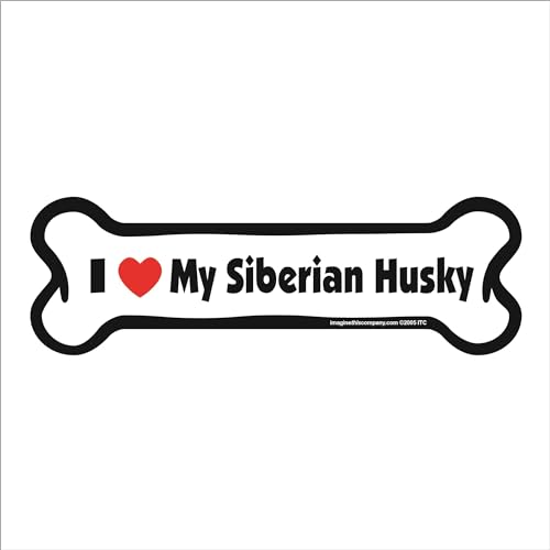 Image of Imagine This Company I Love My Breed Bone Shaped Pet Magnet; Removable Magnets for Cars, Fridges, Lockers & More, Stylish Pet Inspired Car Accessories, 2 x 7 inches, White /Black, Siberian Husky
