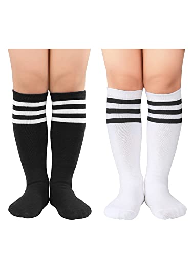 Century Star Toddler Soccer Socks for Girls Boys Baseball Socks Youth Softball Sock Kids Breathable Athletic Socks for Sports 2 Pair Black & White 3-6 Years