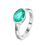 BWDHJLEY Anillo de boda para mujer, oro blanco, esmeralda creada en laboratorio, ovalada, verde, anillo de compromiso, anillo de compromiso de oro blanco de 9 quilates, H 1/2, Oro blanco de 9 quilates