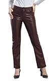 Balleay Art Faux Leather Pants for Women, Straight Leg Mid Waist Butt Lift Elastic Black Pants with 5 Pockets (Brown, Medium)