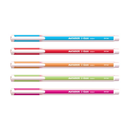 Matador i-teen Fine Point Roll Gel Pens 0.5mm Ballpoint Medium Fineliner Tip – All Black Ink 6 pack – Comfortable Grip Fun Colourful Designs – (Black)
